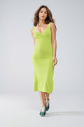 A-line Summer Body Hugging Dress in Lime Green With White Trim