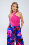 Knitted Cross Front Cropped Top in Fuchsia