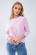 Light Pink Sweater In Argyle Print With Boat Neck