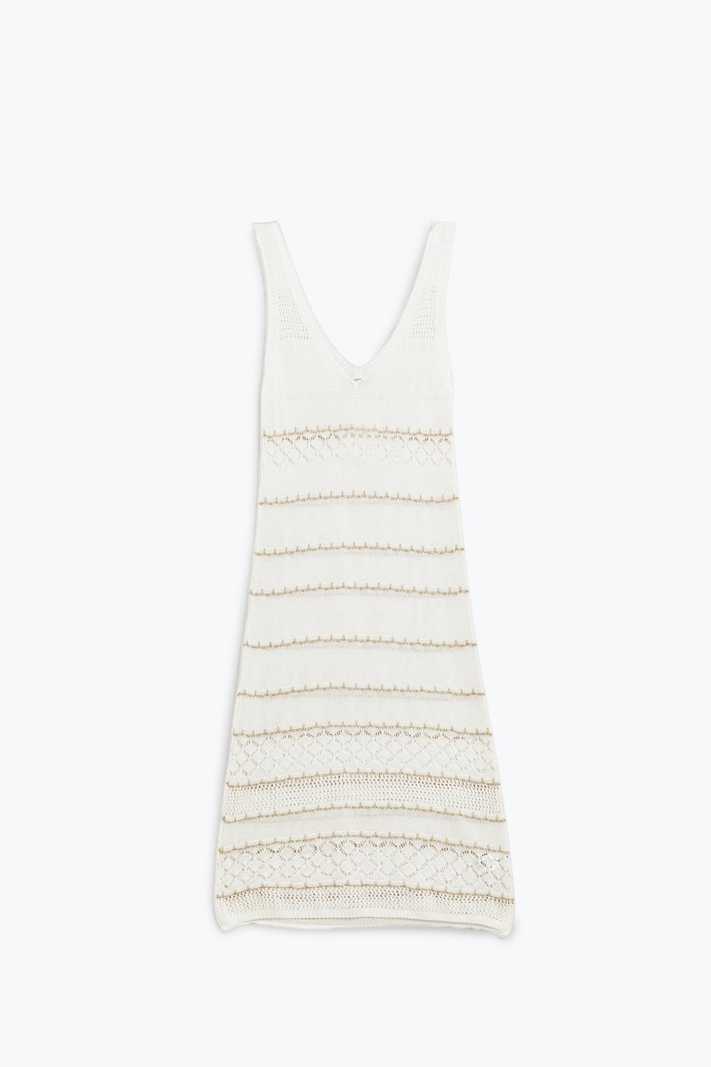 White Midi Sleeveless Dress With V-neck and Crochet Design