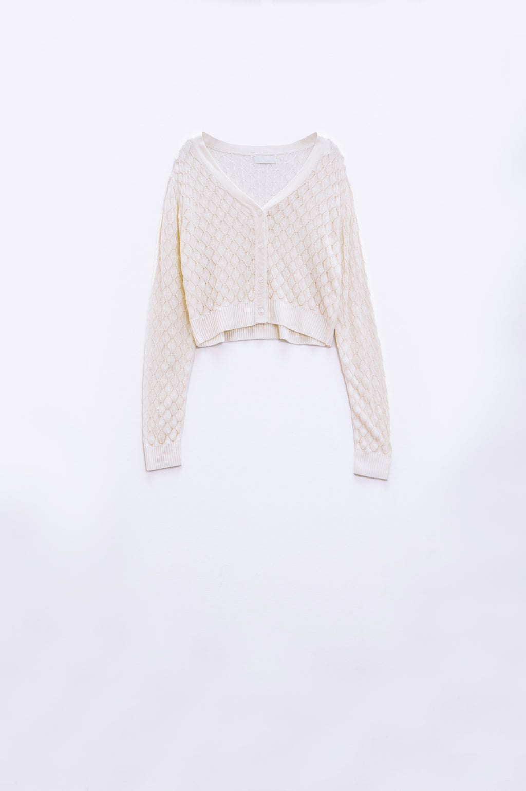 Cropped Cardigan in Beige with Argyle Print