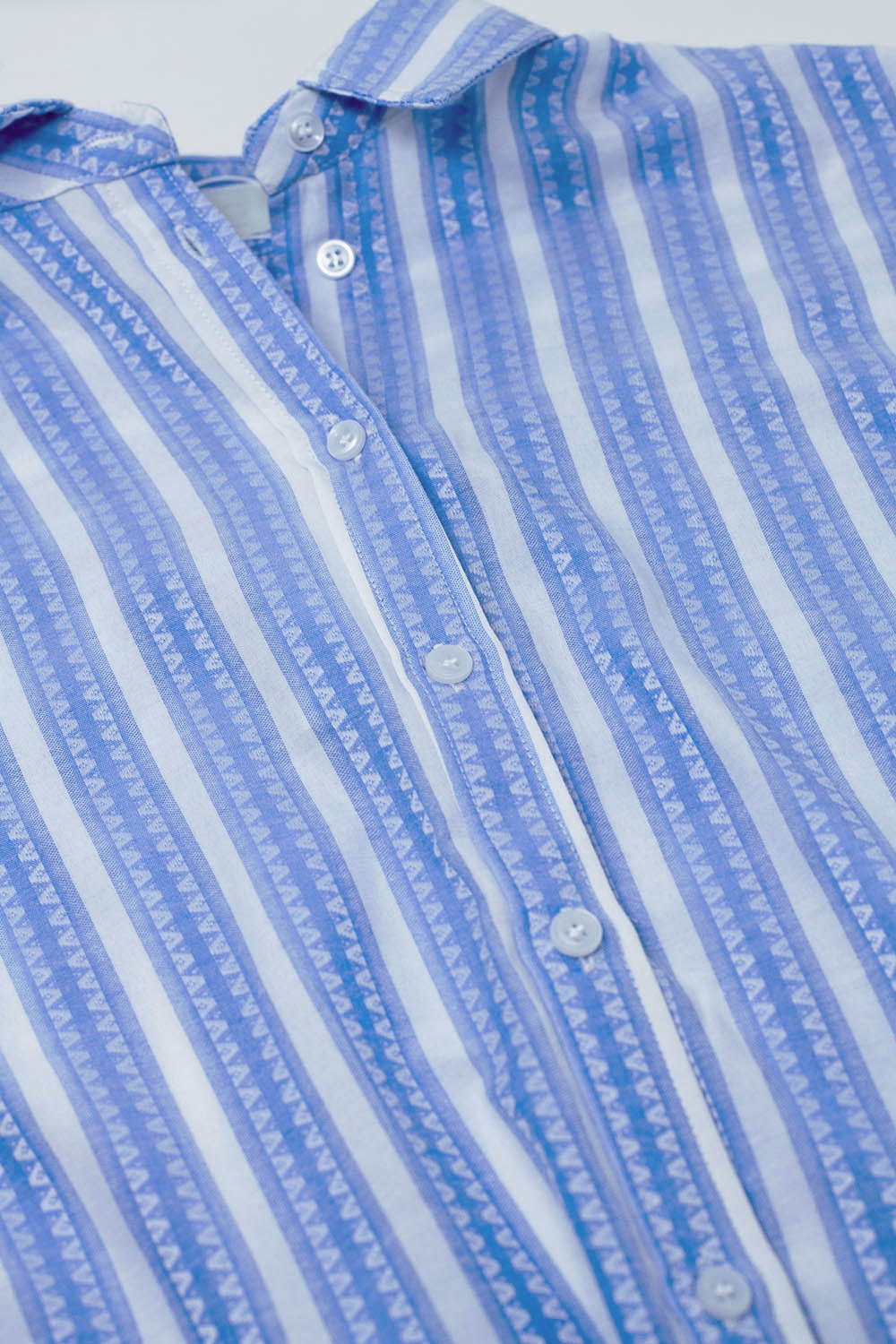 Blue Blouse With Vertical Stripes And Short Sleeves