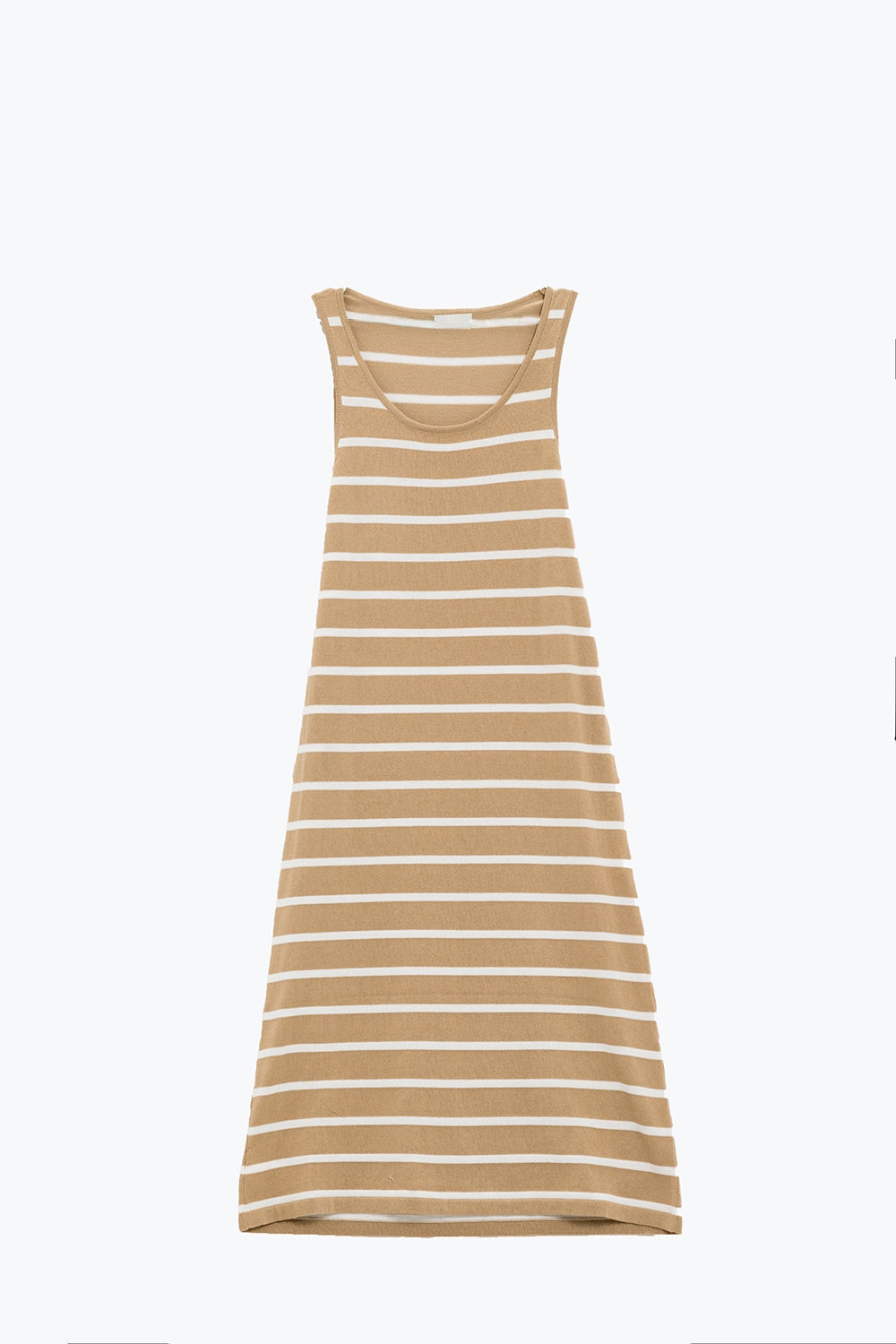 Tank maxi Dress With Scoop Neck In beige With White Stripes