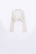 beige short crochet cardigan with lurex detail