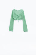 Green short crochet cardigan with lurex detail