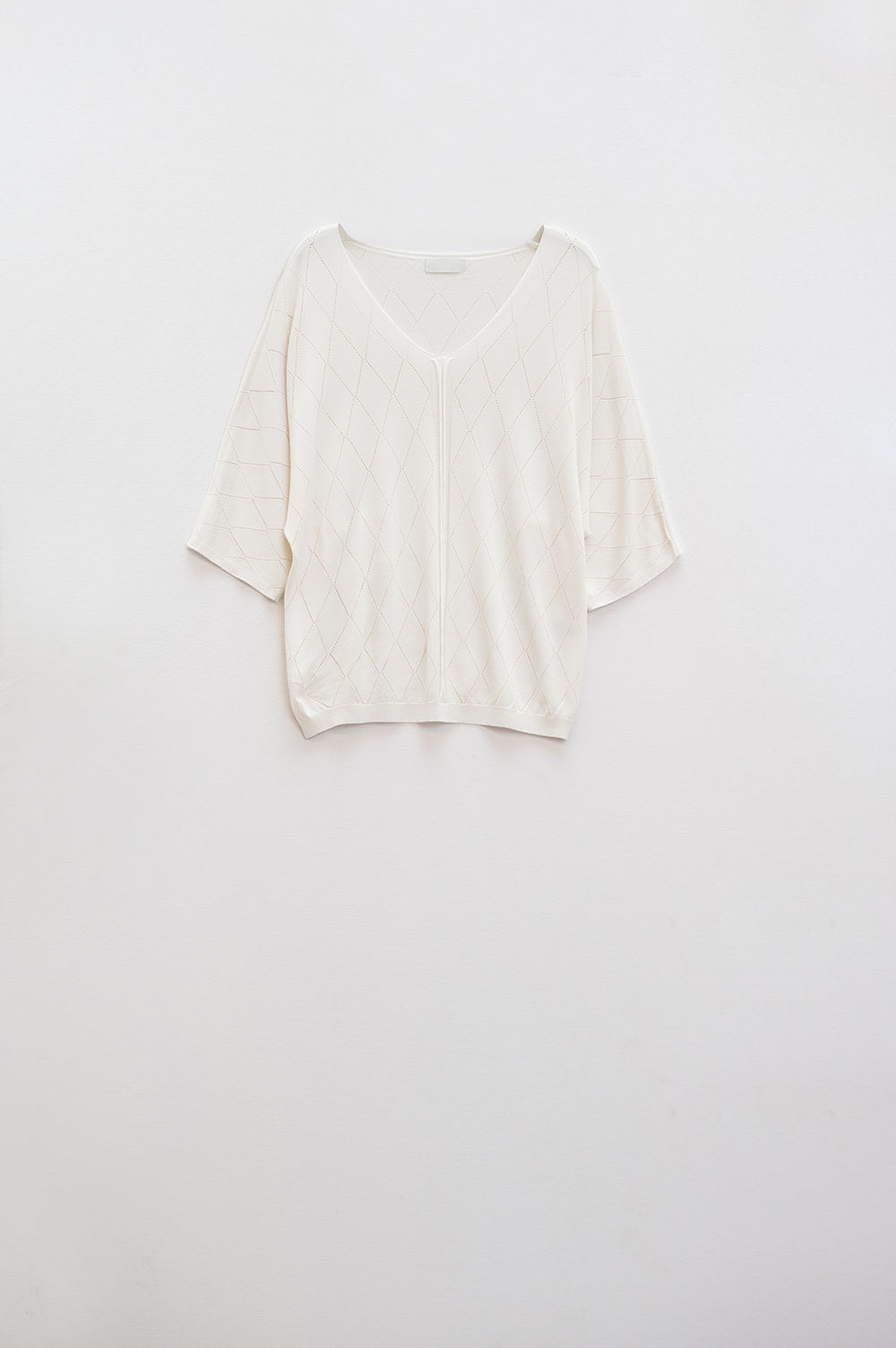 Beige Short Sleeve Sweater With Argyle Pattern
