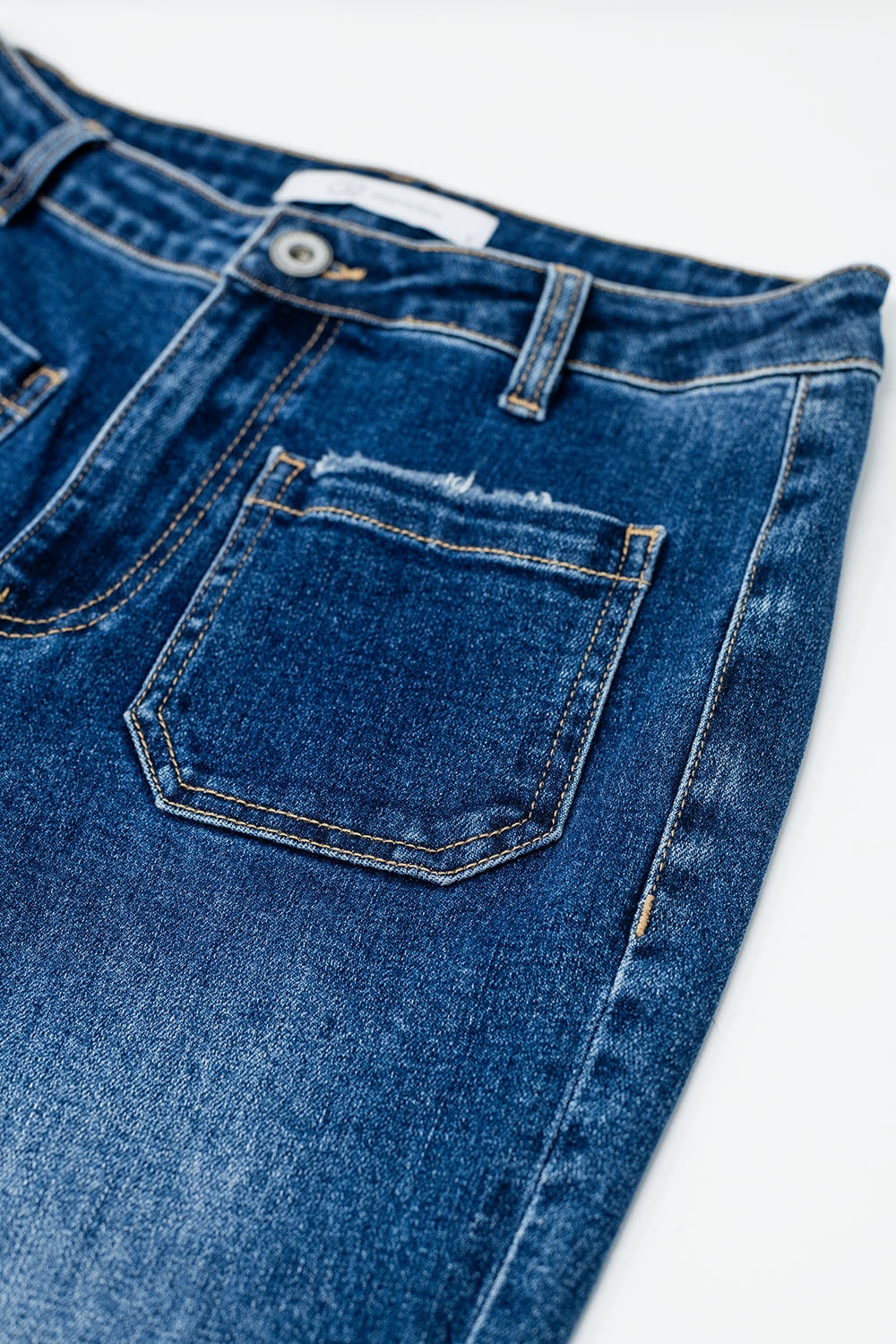 Dark Blue Flared Jeans with Front Pockets