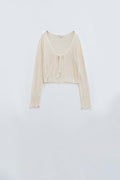 Beige Cardigan with Argyle Print and Tie Closing