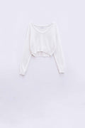 Wide V-neck cream Sweater With Braided Detail
