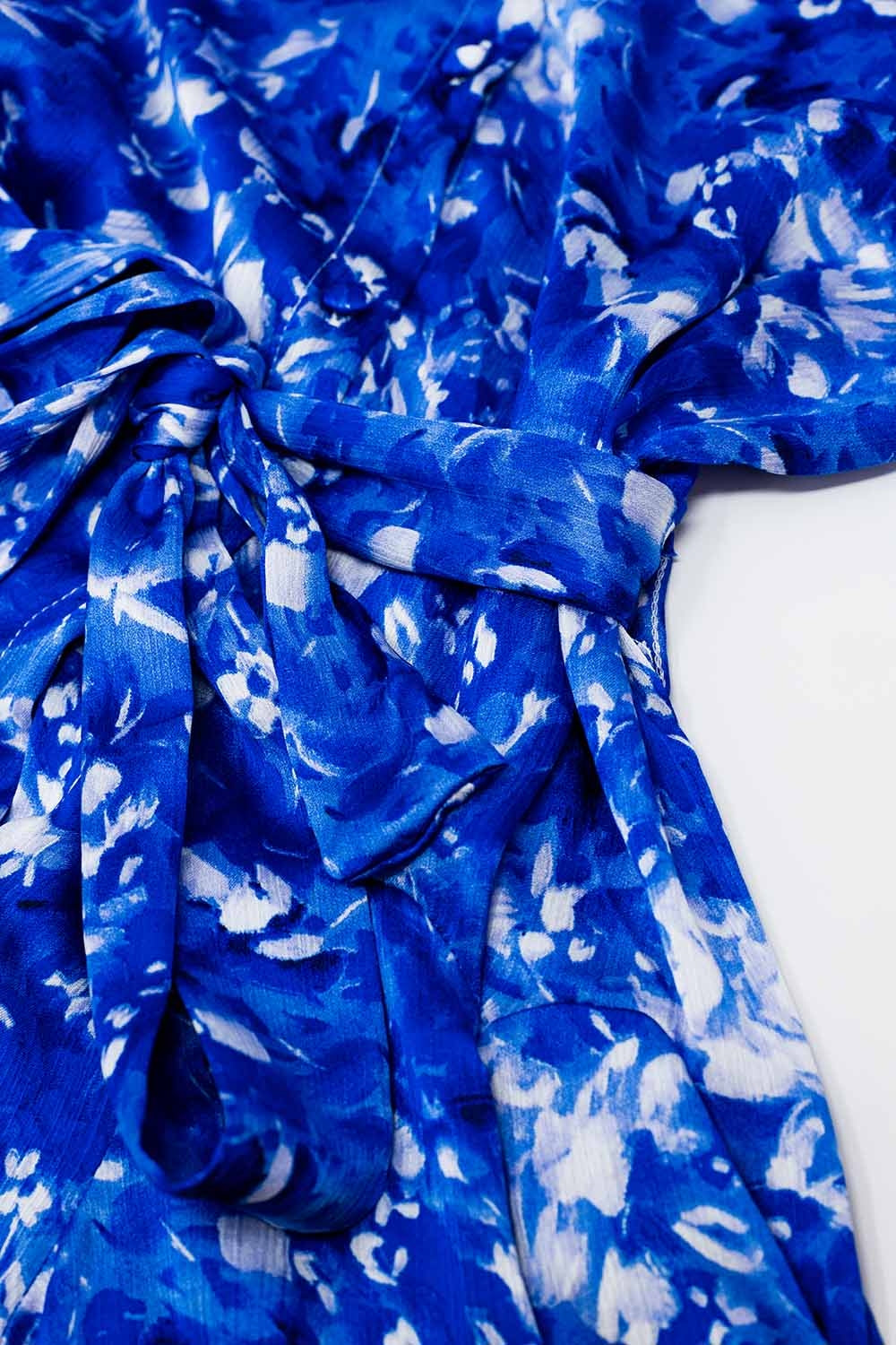 Flowy Short Shirt Dress With Angel Sleeves in Blue Abstract Print