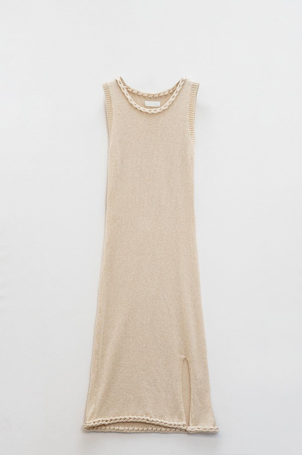 Knitted Midi Dress With Braided Detail in beige color