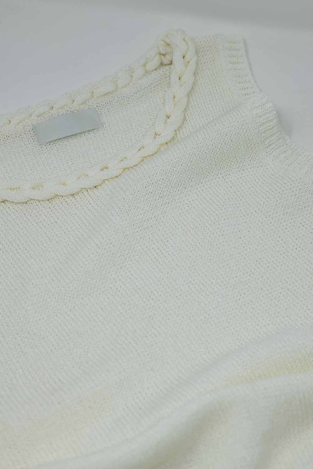 Knitted Midi Dress With Braided Detail in Cream
