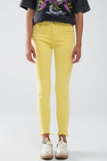 Yellow jagged hem super skinny Stretch Jeans