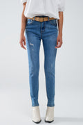 Stretch Denim super Skinny Jeans In MIdwash With Distress Details