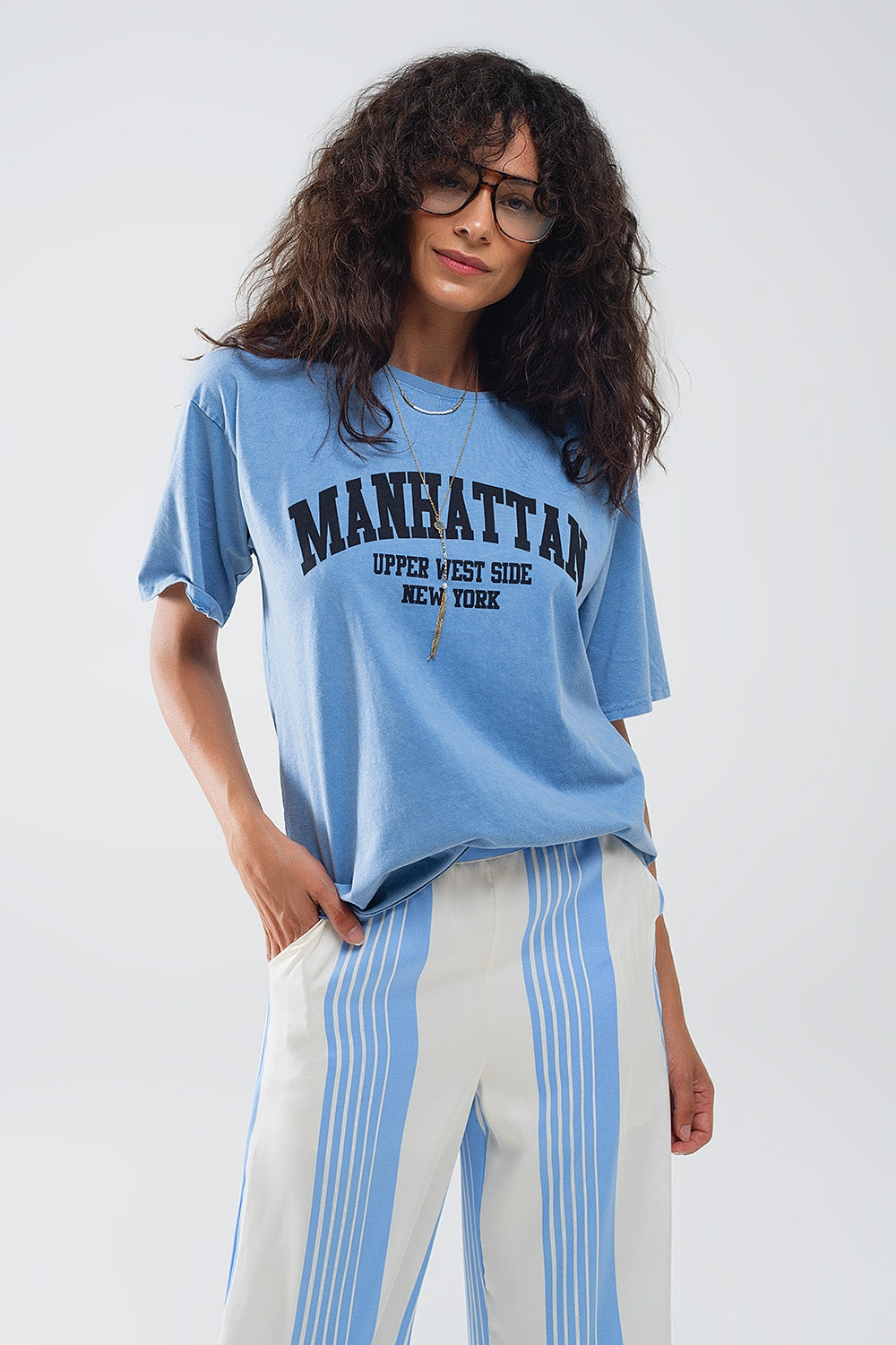 Blue relaxed T-shirt with manhattan text