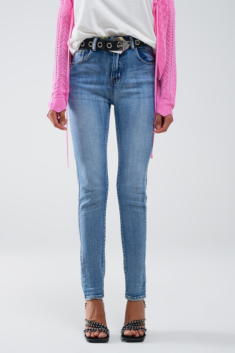 High waisted super skinny jeans in stonewash vintage blue