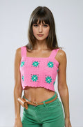 Cropped Crochet TankTop With Flower Pattern