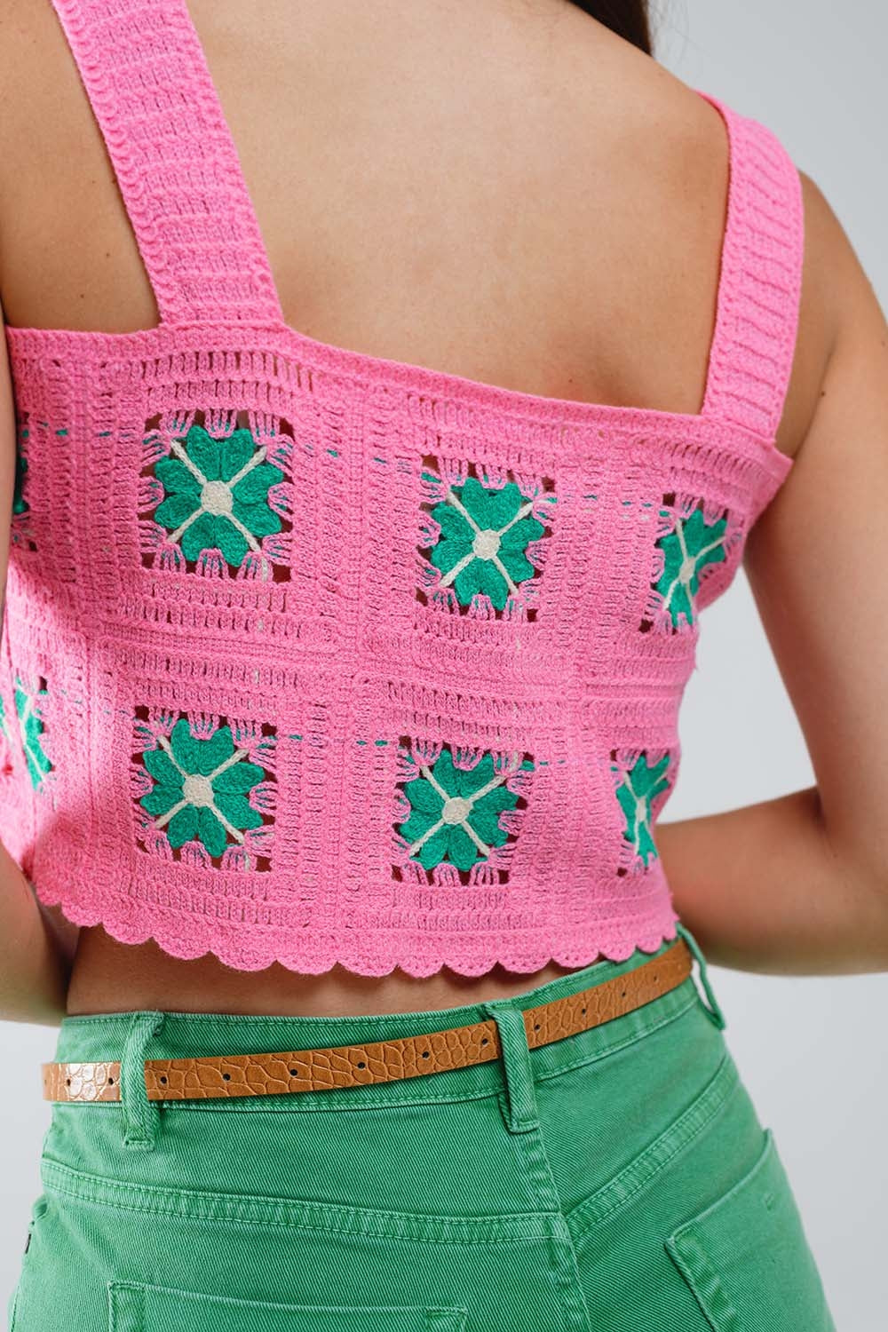 Cropped Crochet TankTop With Flower Pattern