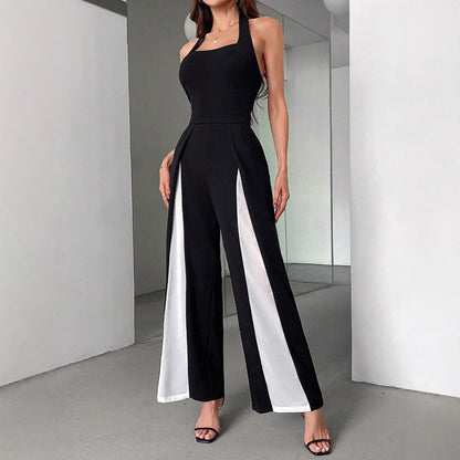 UNIKCOSA NoirFit Colorblock Halter Jumpsuit Mid Waist 🌆
