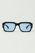Rectangular Black Frame Sunglasses With Blue Lenses
