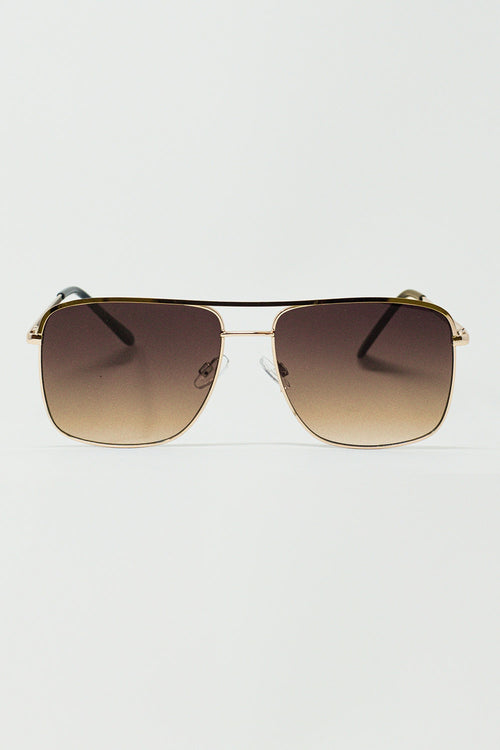 Aviator Vintage Sunglasses With Golden Rim in Tan — view 1 of 4
