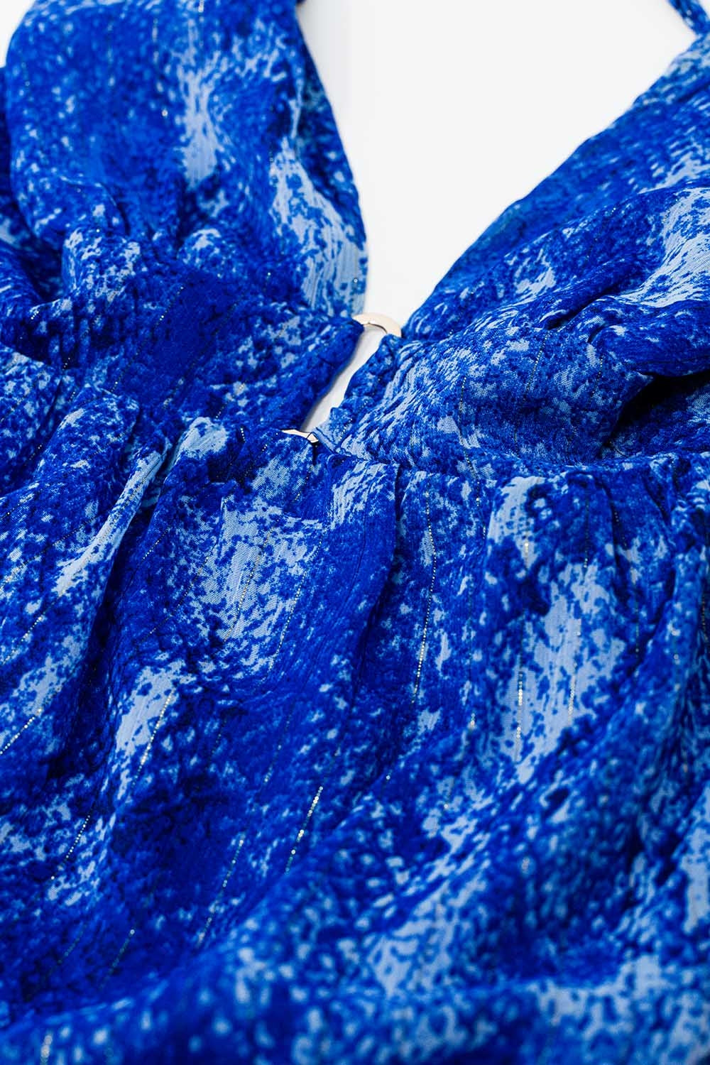 Halter Open Back BabyDoll Dress in snake Blue Print