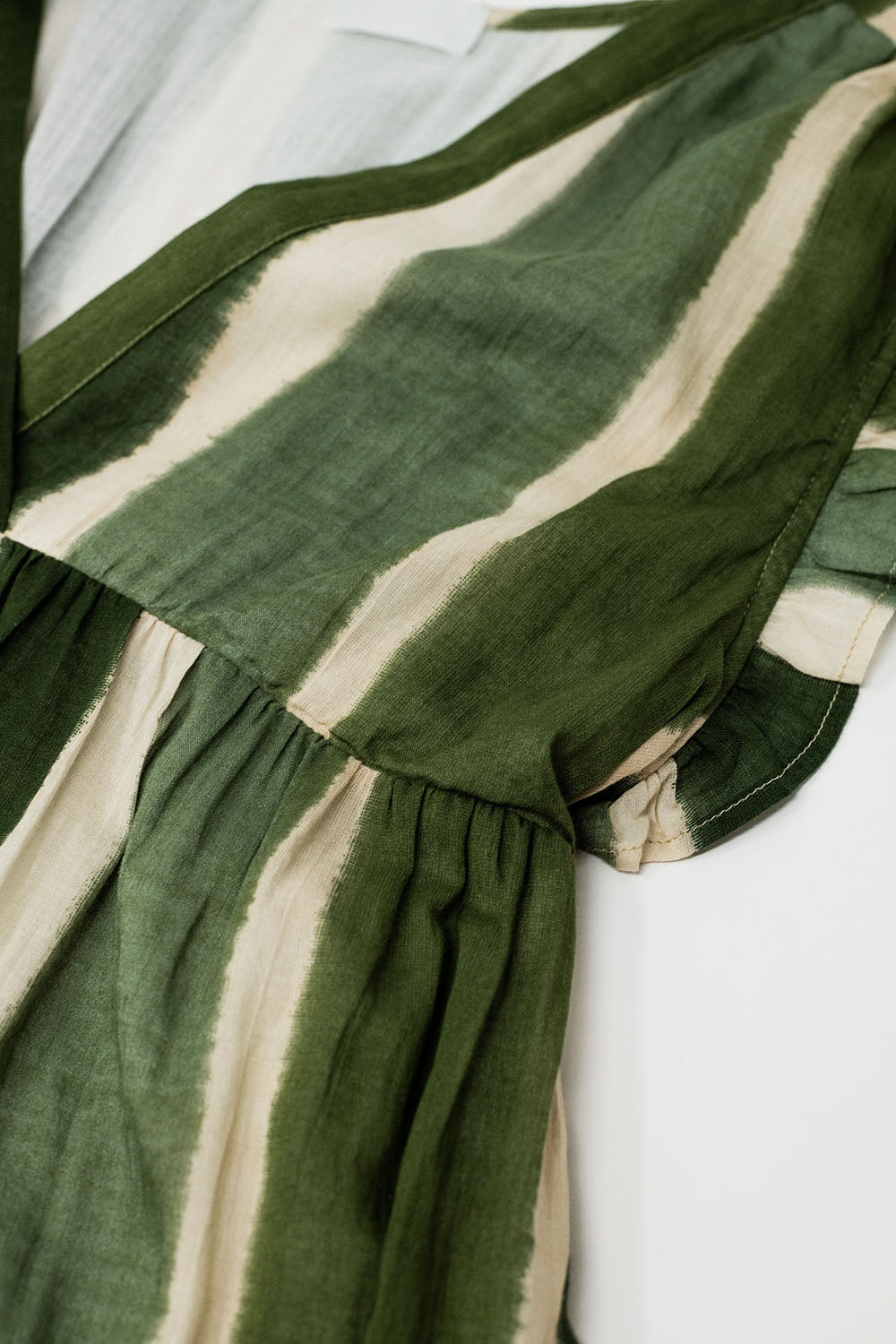 Maxi V-Neck Dress With Tiered Skirt In Striped Tie-dye Green