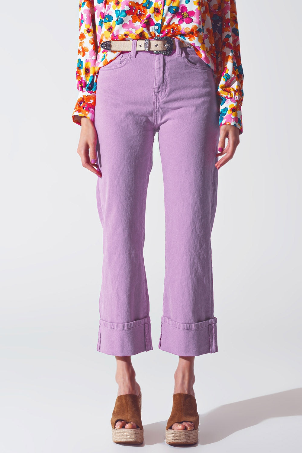 Straight Leg Jeans with Cropped Hem in Purple