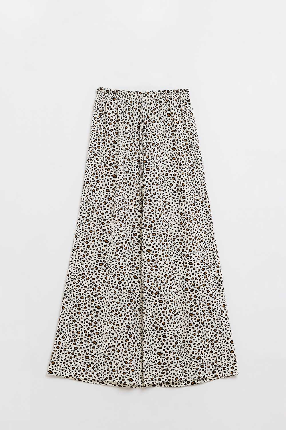 Elasticated Waist Straight Leg Pants In Leopard Print