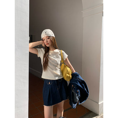 UNIKCOSA RetroMuse Denim Short Skirt Slim Fit Light Blue 🌸