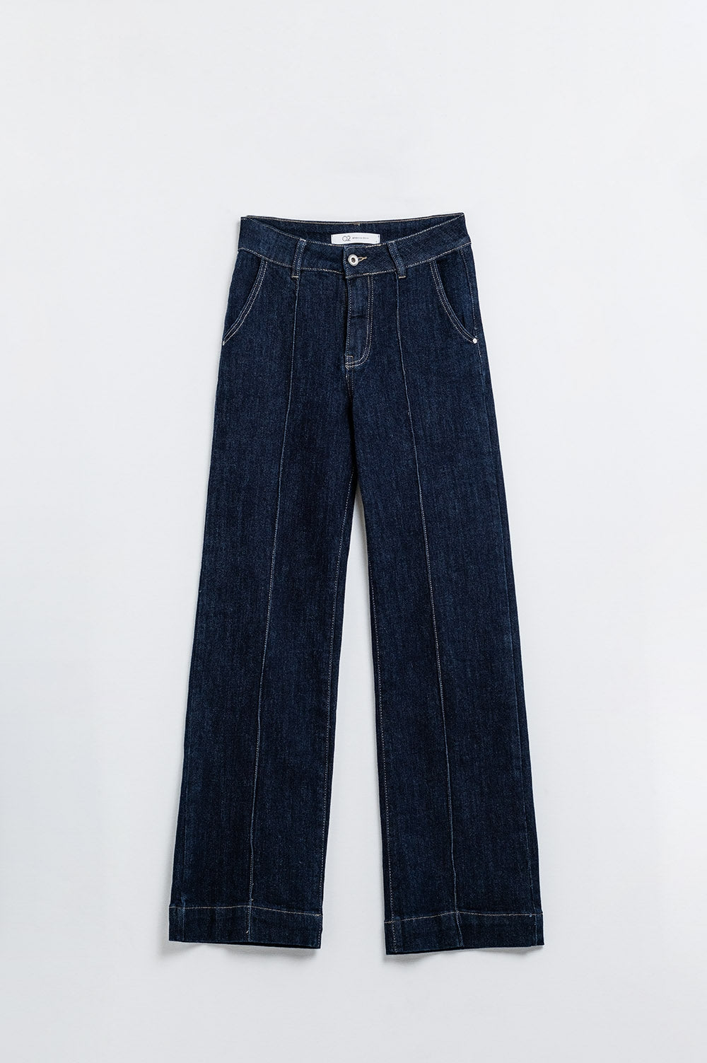UNIKCOSA Dark Blue Contrast-Stitch Straight-Leg Jeans