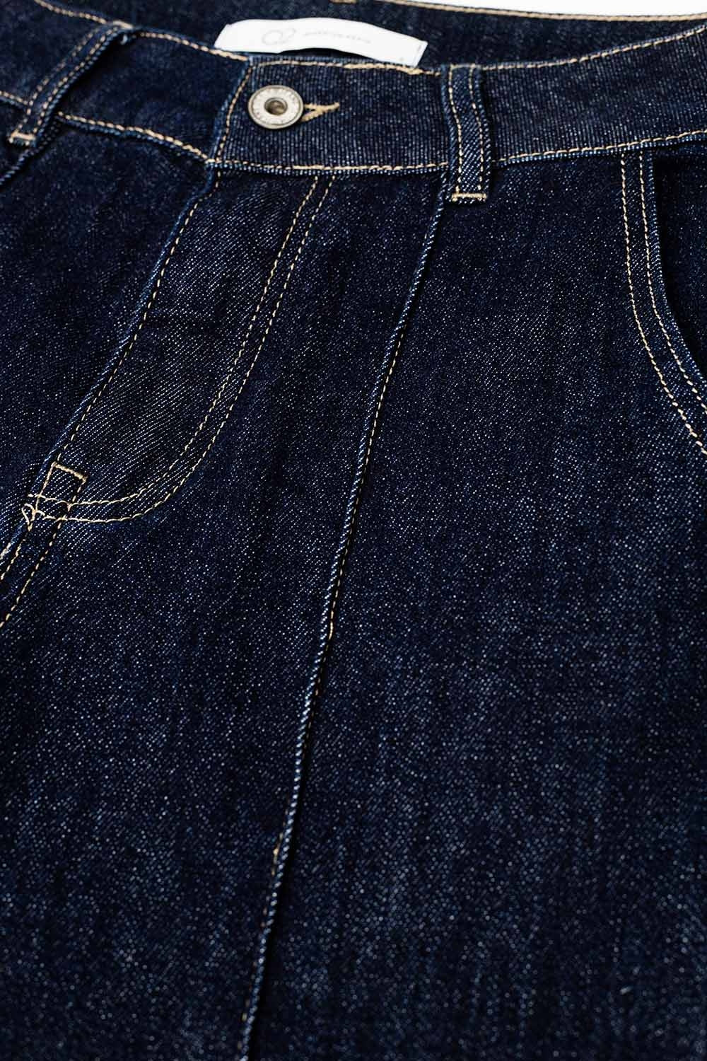 UNIKCOSA Dark Blue Contrast-Stitch Straight-Leg Jeans