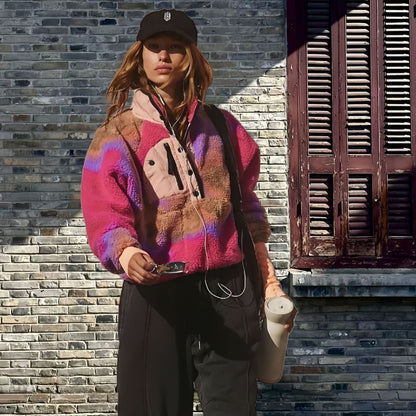 UNIKCOSA Velora Contrast Lapel Fleece Sweater Medium Weight💫