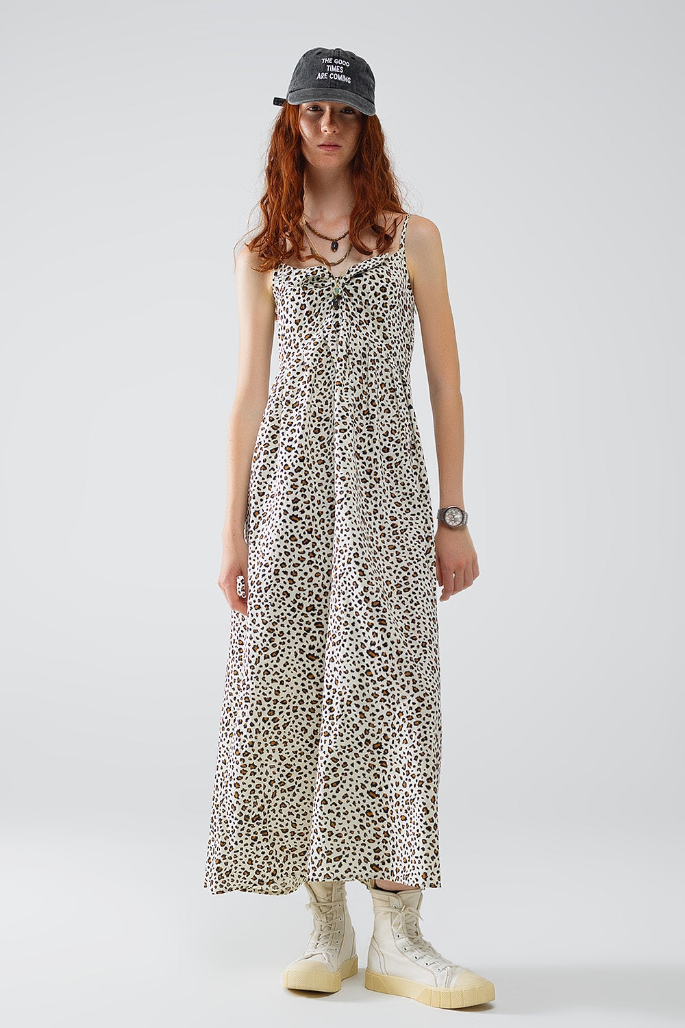 Leopard Print maxi Dress With Knot Detail