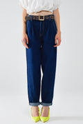 Raw Blue Mom Jeans With Pleated Detail