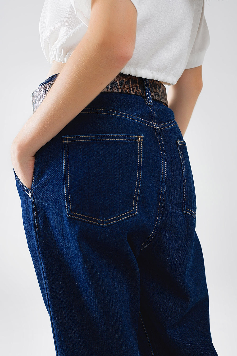 Raw Blue Mom Jeans With Pleated Detail