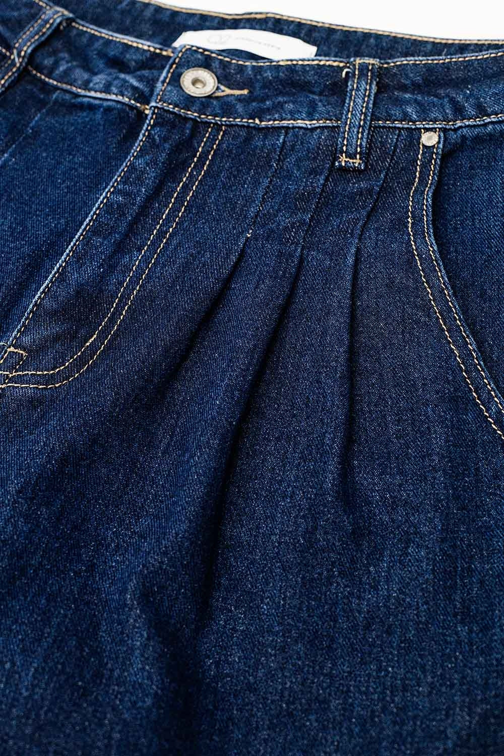 Raw Blue Mom Jeans With Pleated Detail