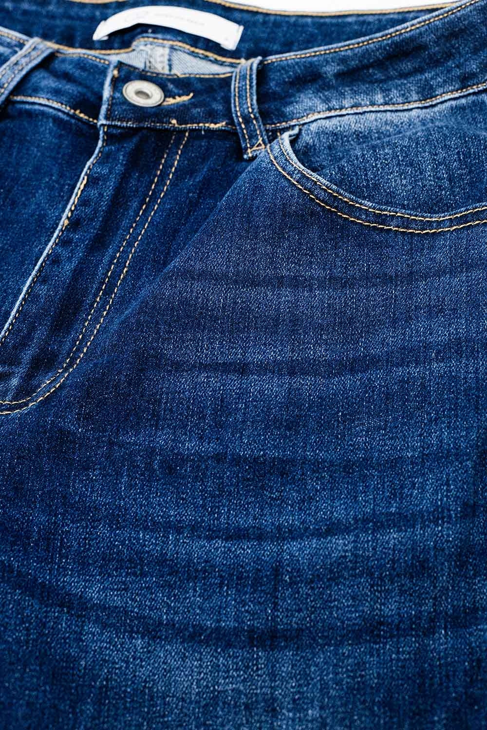 Blue Straight Jeans With Seam Details