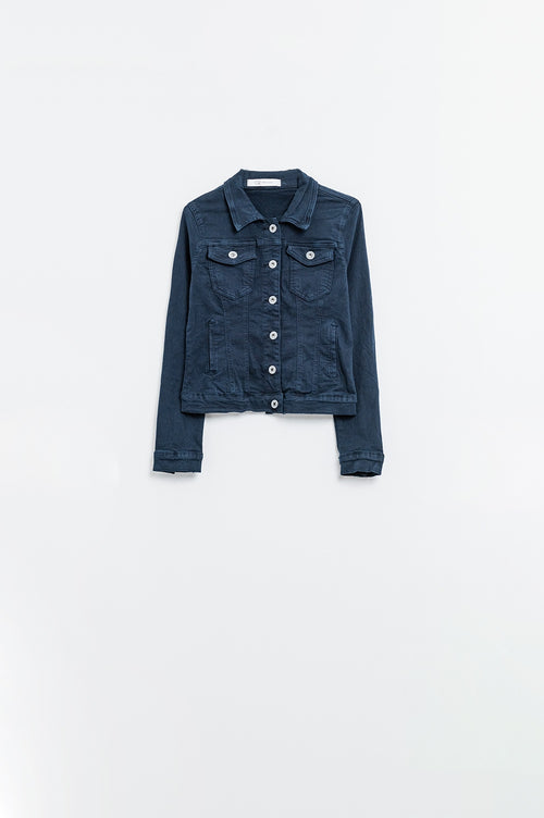 Basic Denim Jacket With Pockets in navy — view 2 of 3