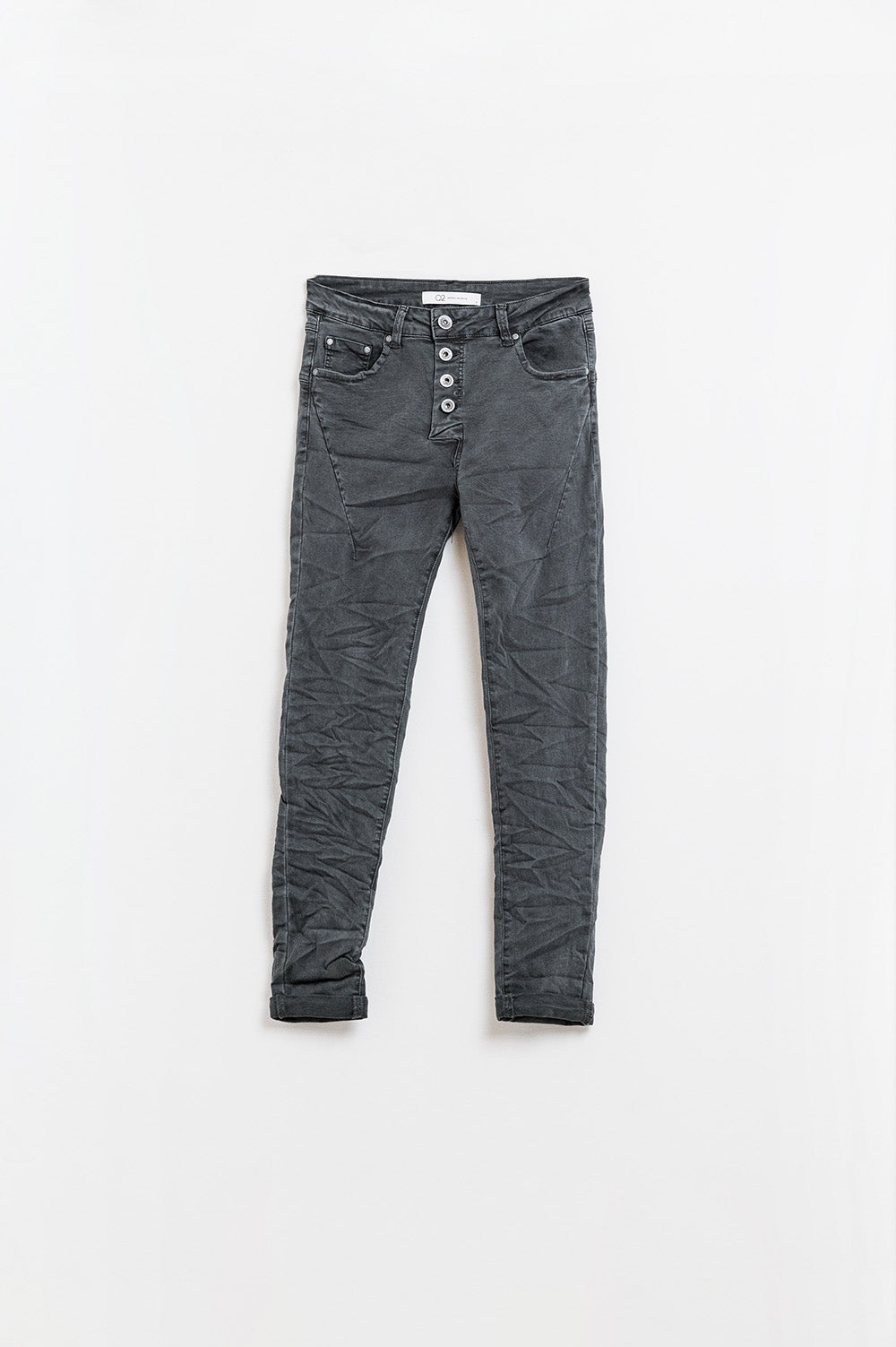 Exposed buttons skinny jeans in dark grey