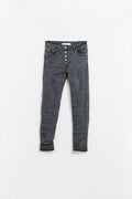Exposed buttons skinny jeans in dark grey