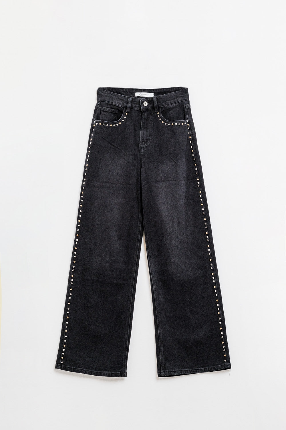 Straight Jeans With Stud Trim Details On The SIdes In Black
