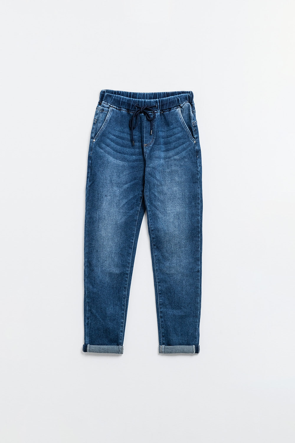 dark wash Jeans With Drwastring and Elastic Waist
