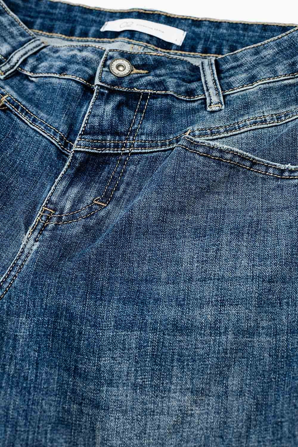 Blue Flare Jeans With Stitching Detail