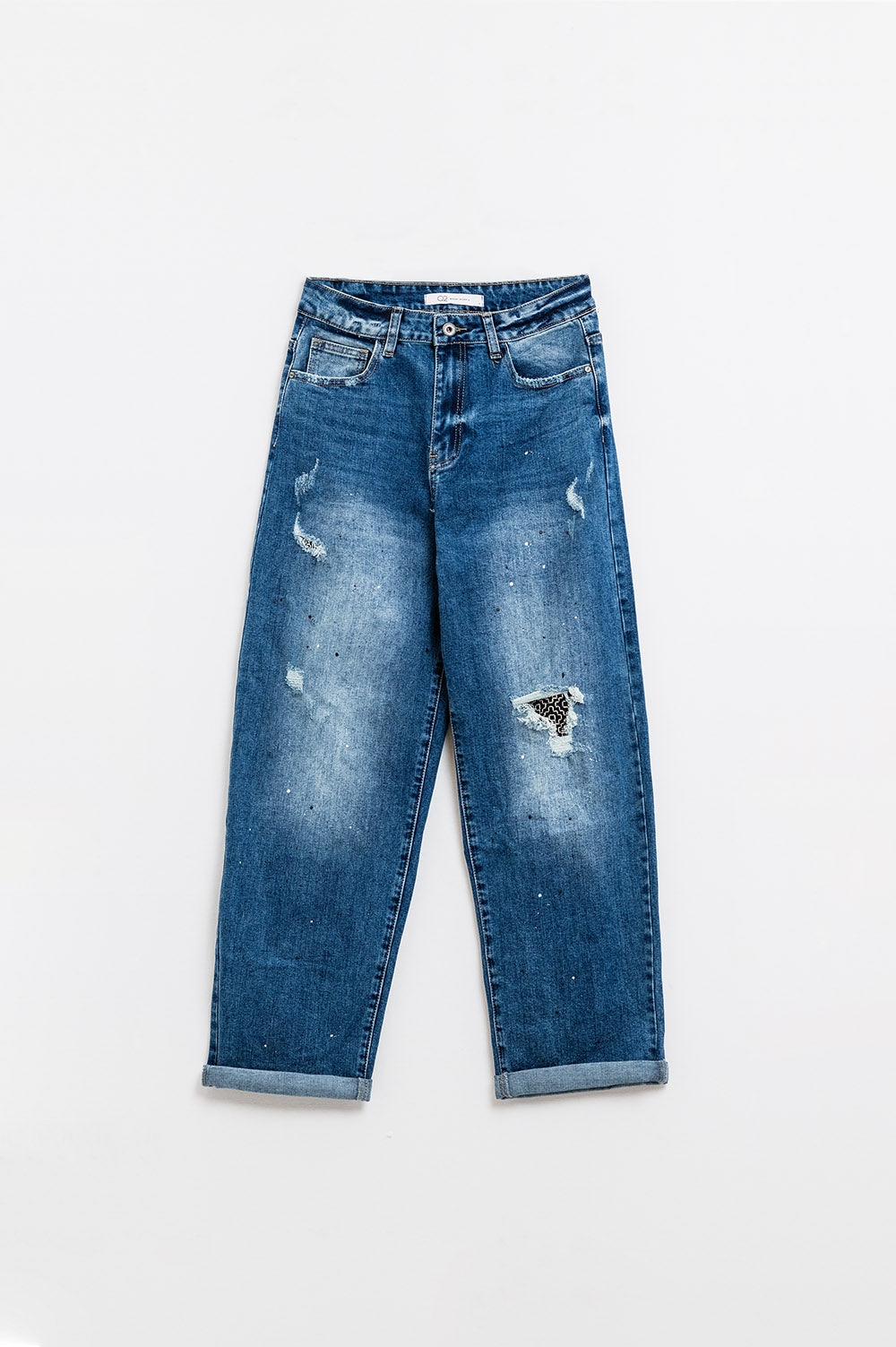 Straight Distressed Jeans With Paint Stains Details