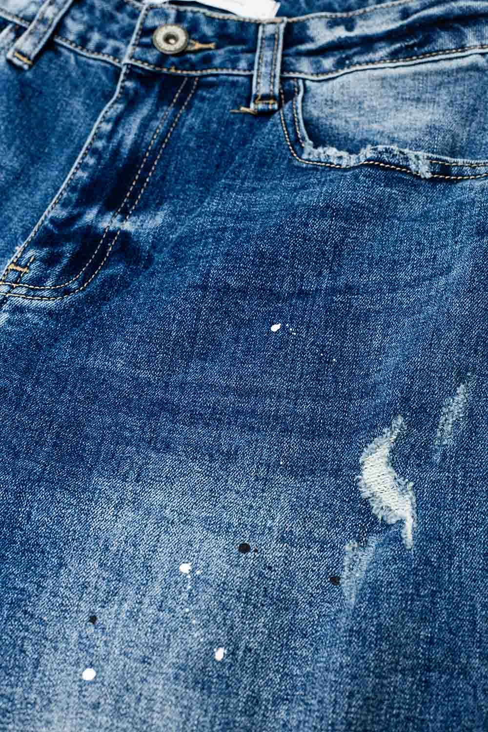 Straight Distressed Jeans With Paint Stains Details