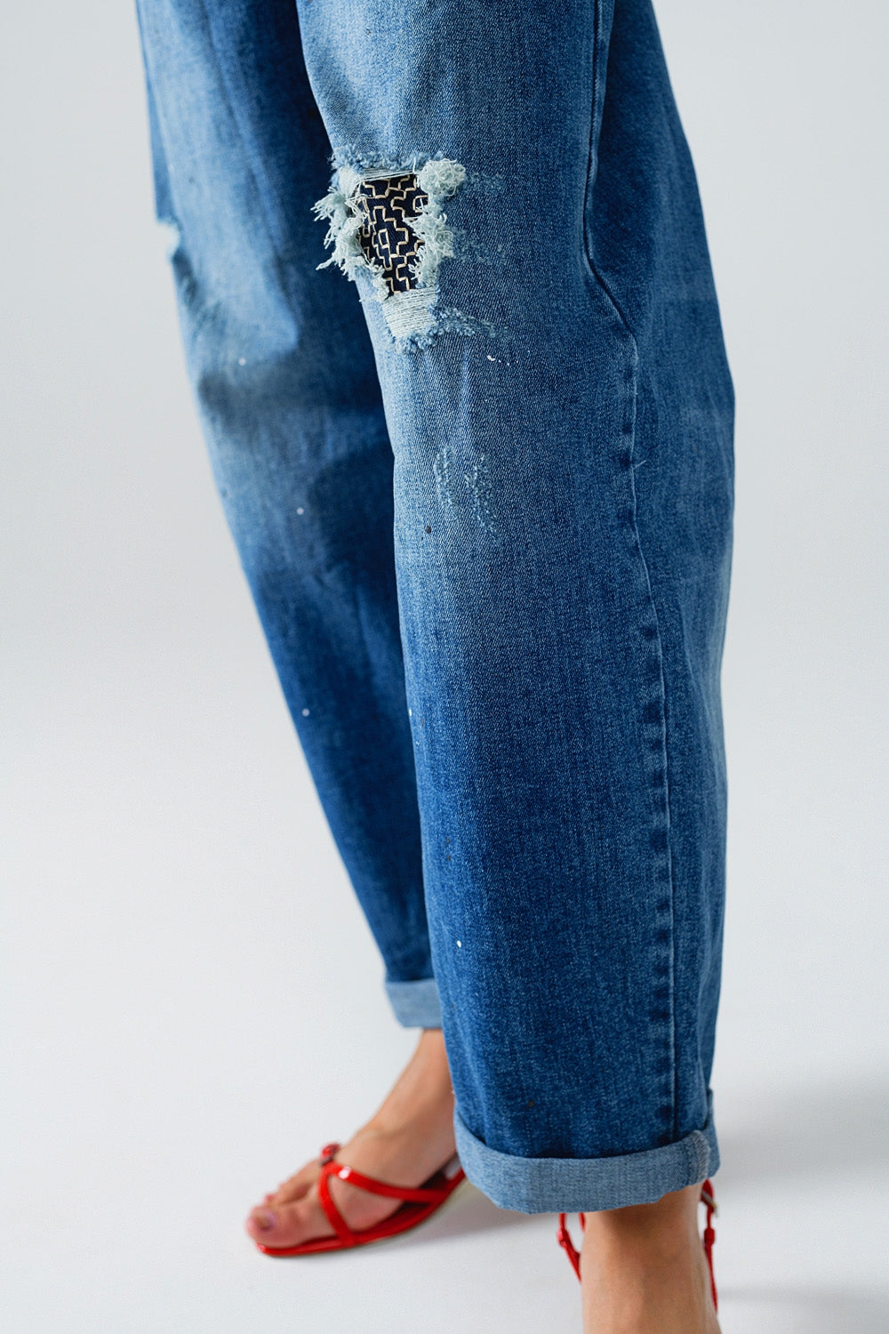 Straight Distressed Jeans With Paint Stains Details