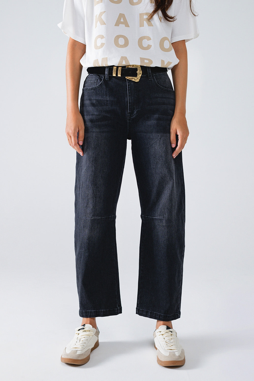 Black Straight Jeans With Seam Detail