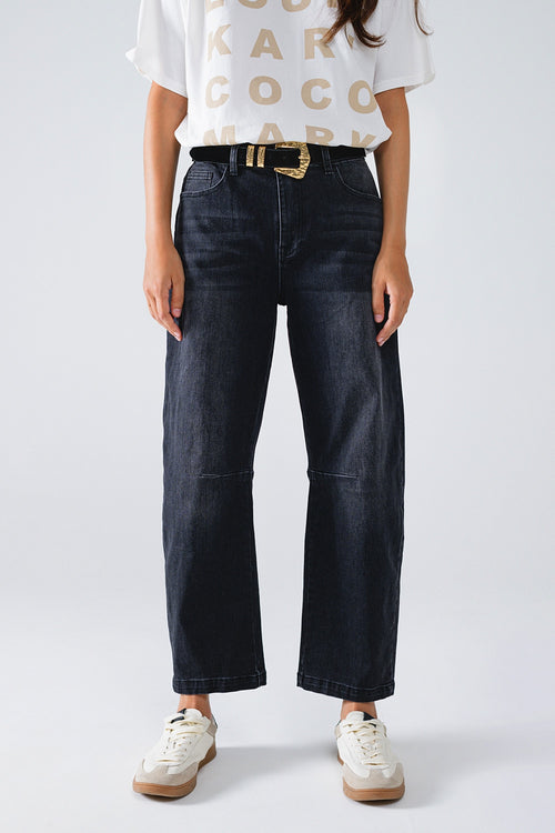 Black Straight Jeans With Seam Detail — view 1 of 7