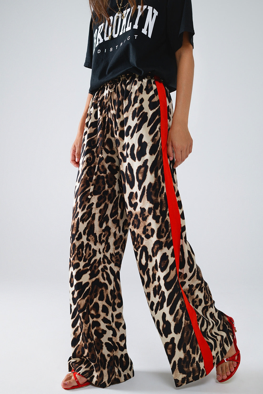 UNIKCOSA Leopard Straight Pants With Red Stripes Down The Sides